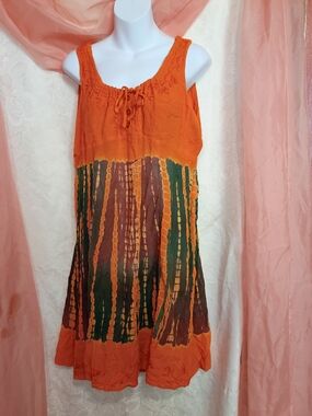 🛍️ BUNDLE ONLY🛍️raya sun Orange Green Brown Tie-Dye Sleeveless Maxi Dress